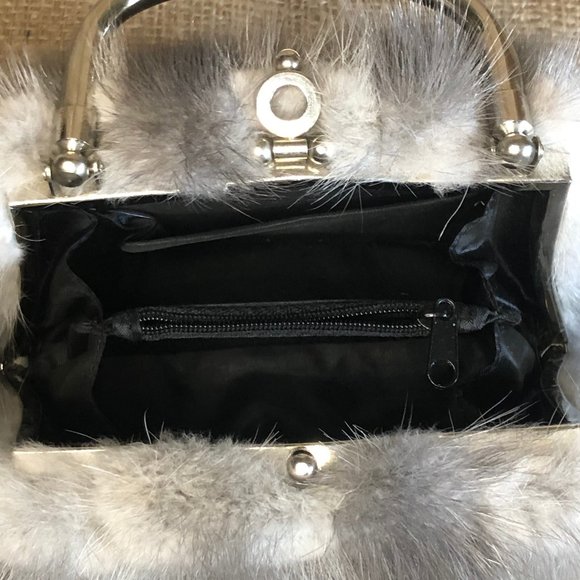 Genuine Grey Mink Fur Hand Bag - Purse - Picture 7 of 8